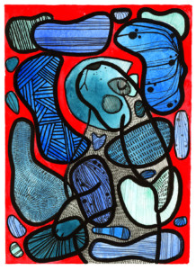 Red Rabbit Abstract Watercolor and Gouache Illustration