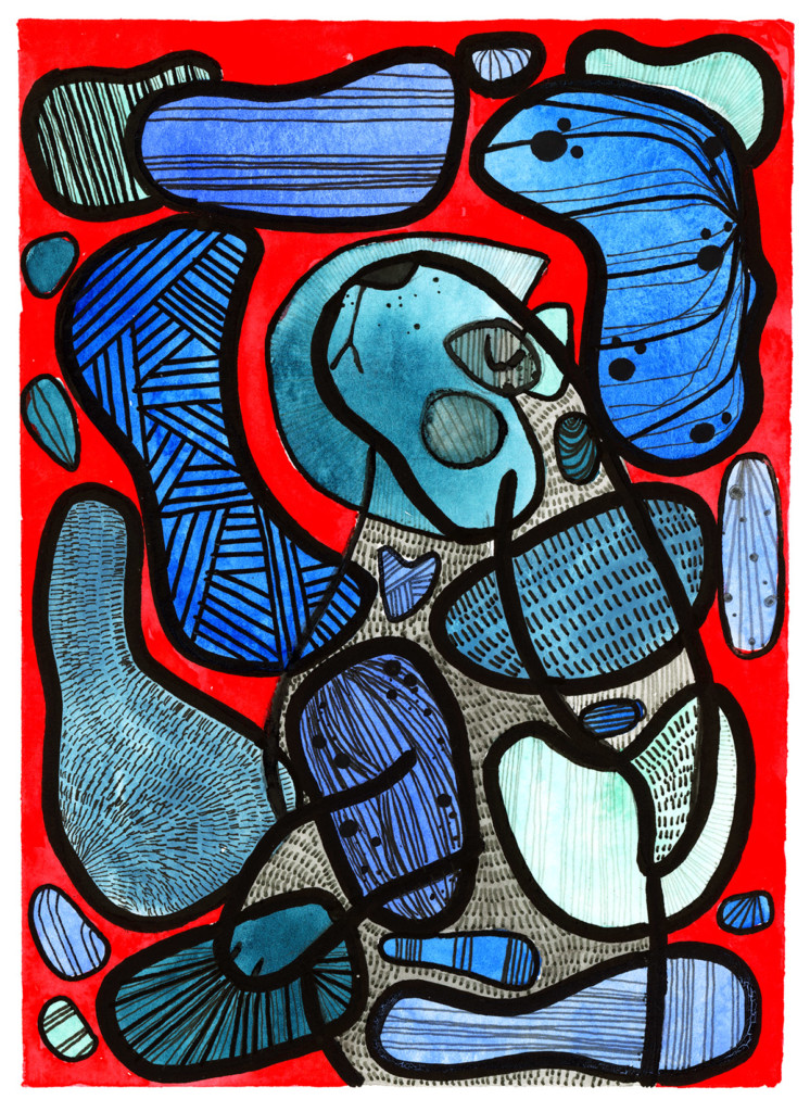 Red Rabbit Abstract Watercolor and Gouache Illustration